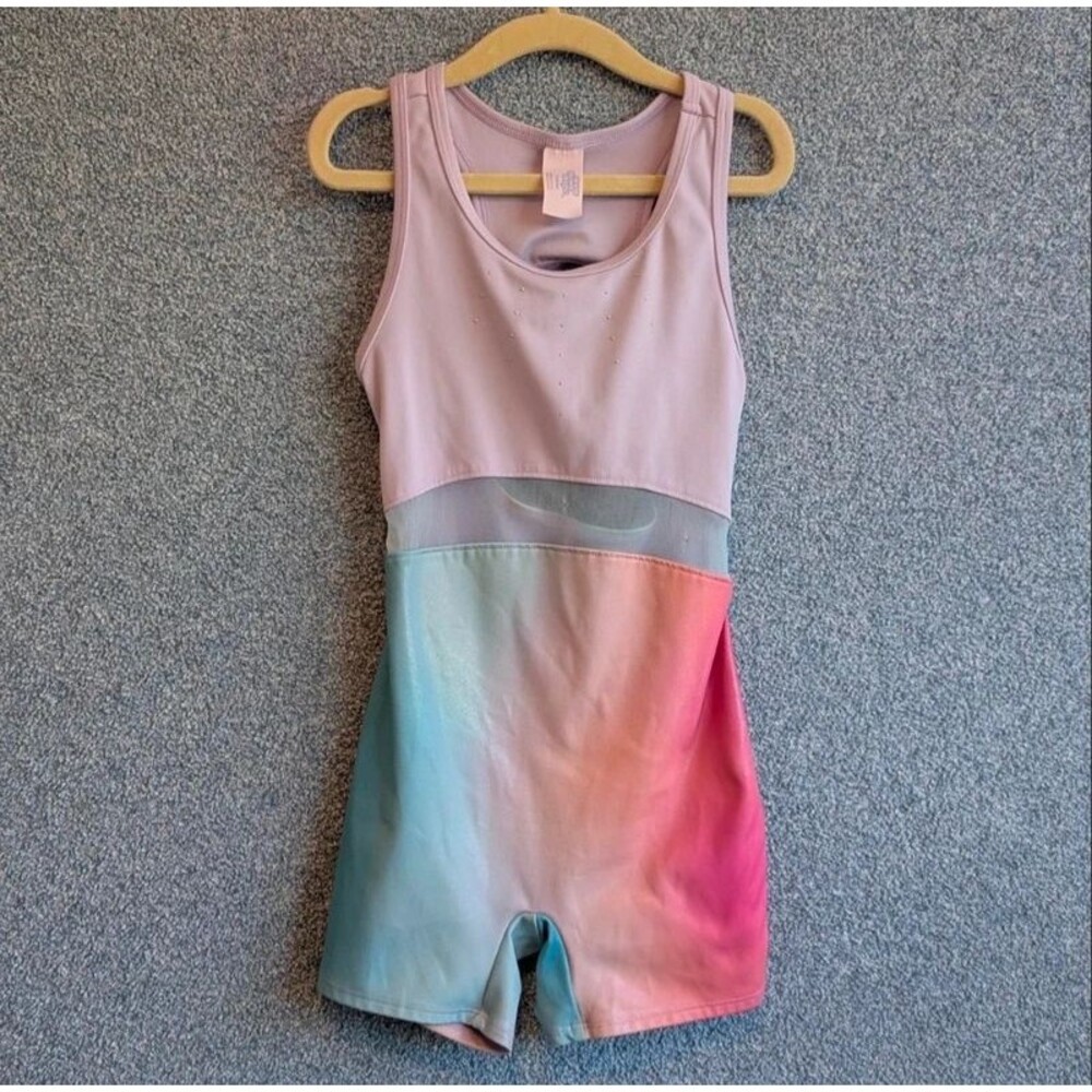 More Than Magic Girls Size S 6 6X Pastel Gradient Rhinestone Gymnastics Biketard